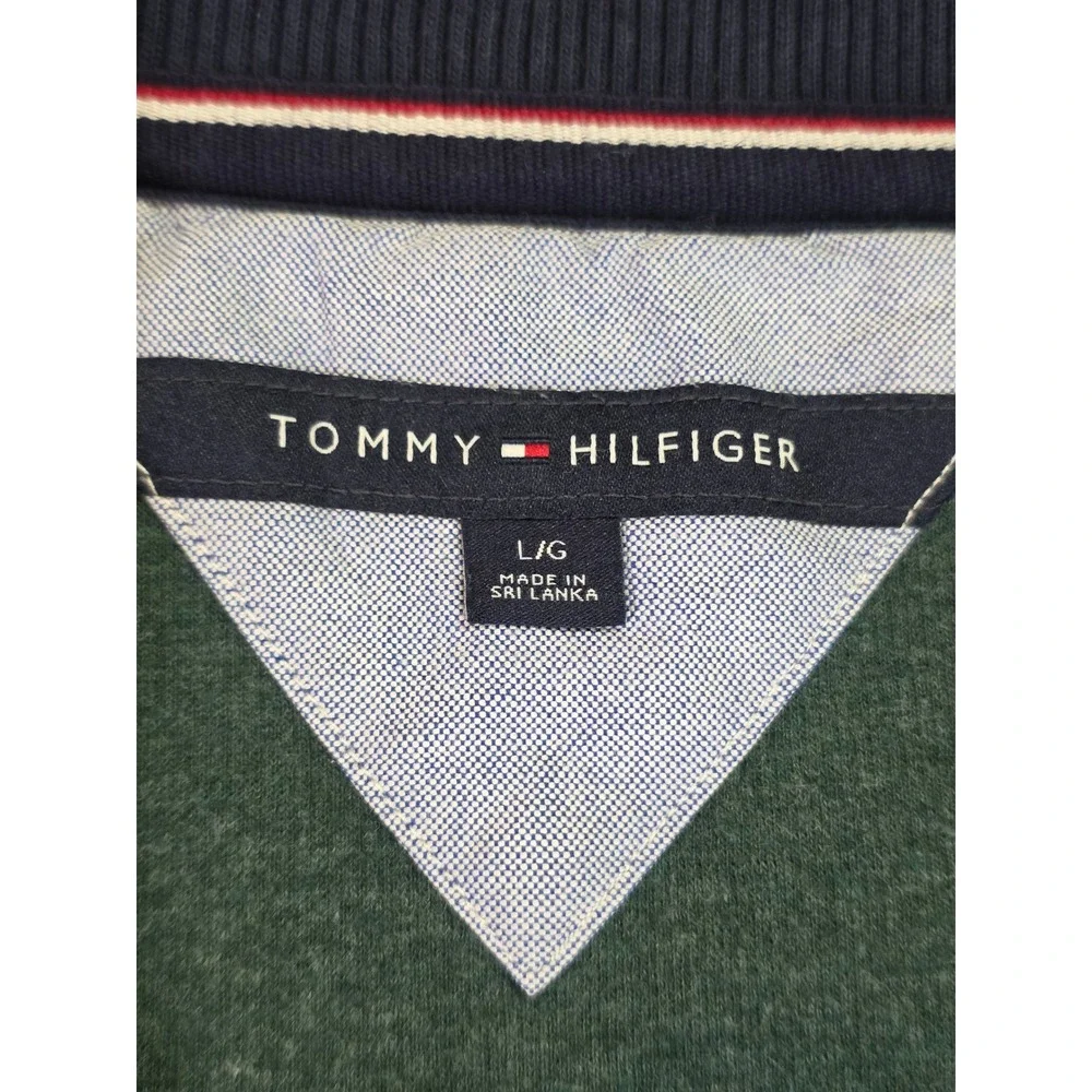 Tommy Hilfiger Mens Green Quarter Zip Pullover Cotton Sweater Size Large